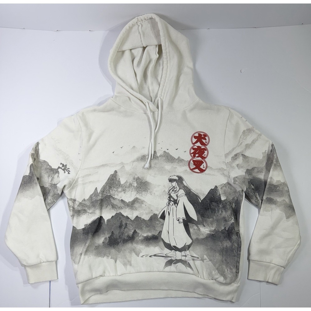 Inuyasha Anime Hoodie M Cream Graphic Pullover Manga Japanese Art